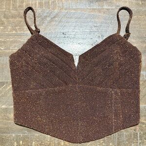 ASTR the Label Brown Gold Shimmer Corset Bustier Crop Top Size S Summer Club